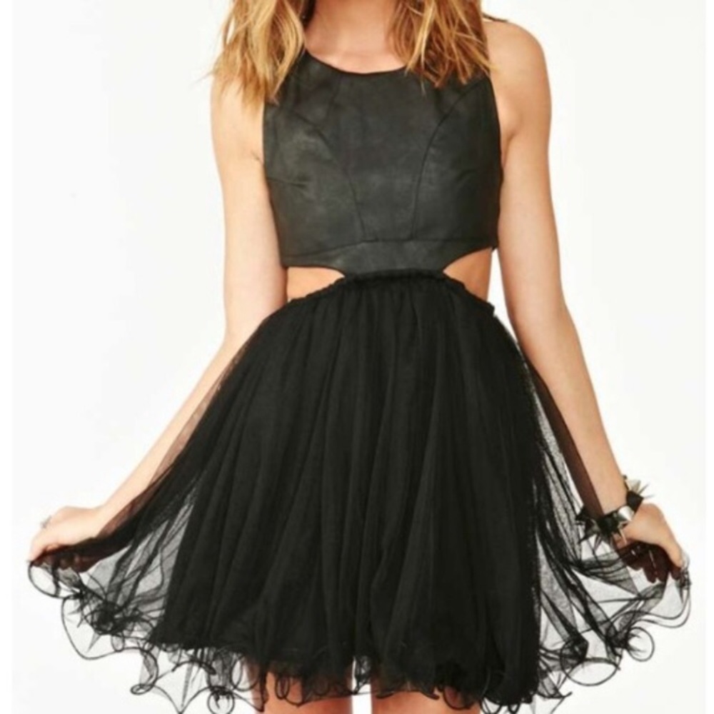 UNIF Prima dress, faux leather top, cut out sides